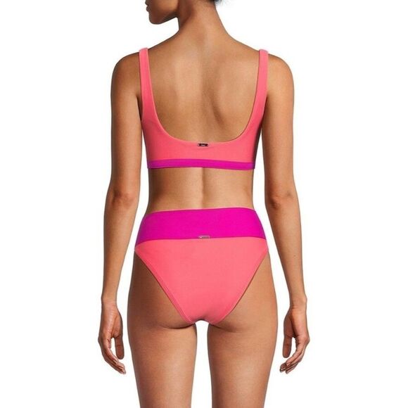NWT- DKNY- Color block high waisted bikini bottoms- coral/pink- size small - Picture 4 of 10